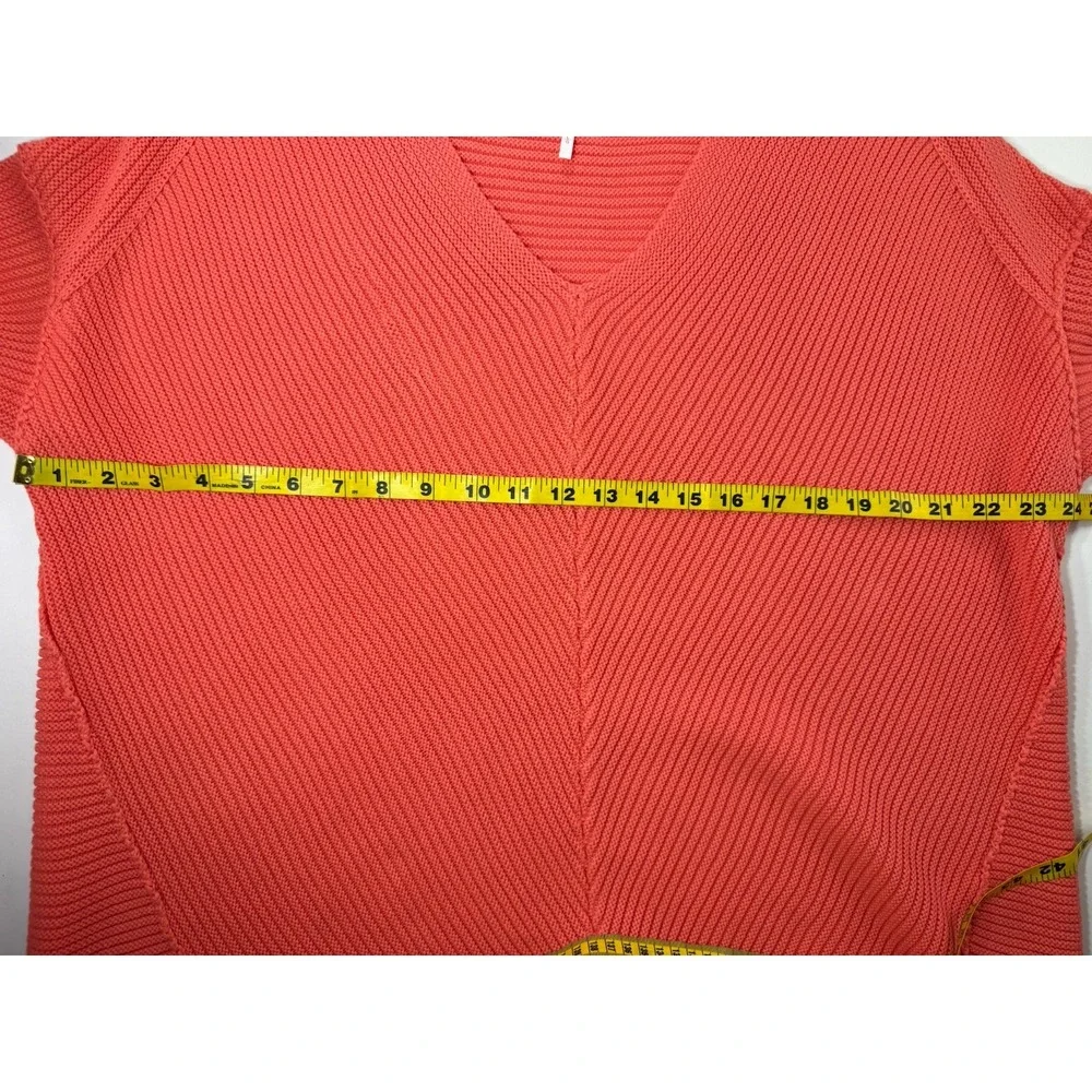 Free People La Brea Size Large‎ Oversized Pullover V-Neck Sweater Coral Orange - Picture 8 of 11